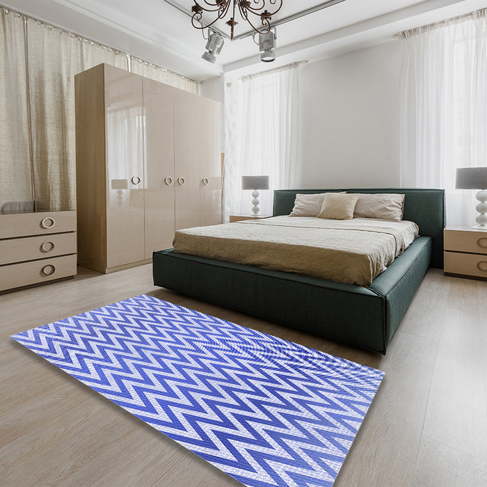 Round Machine Washable Transitional Blue Rug in a Office, wshpat3982blu