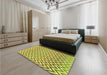 Patterned Dark Yellow Green Rug in a Bedroom, pat3982yw