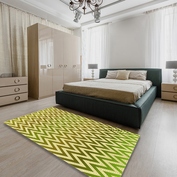 Patterned Dark Yellow Green Rug in a Bedroom, pat3982yw
