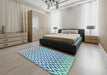 Patterned Steel Blue Novelty Rug in a Bedroom, pat3982