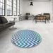 Round Machine Washable Transitional Steel Blue Rug in a Office, wshpat3982