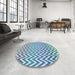 Round Patterned Steel Blue Novelty Rug in a Office, pat3982