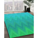 Patterned Dark Turquoise Green Rug in Family Room, pat3983lblu