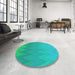 Round Patterned Dark Turquoise Green Rug in a Office, pat3983lblu