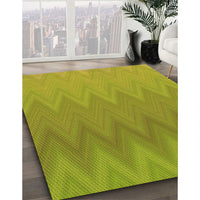 Patterned Dark Yellow Green Rug, pat3983org