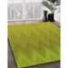 Patterned Dark Yellow Green Rug in Family Room, pat3983org