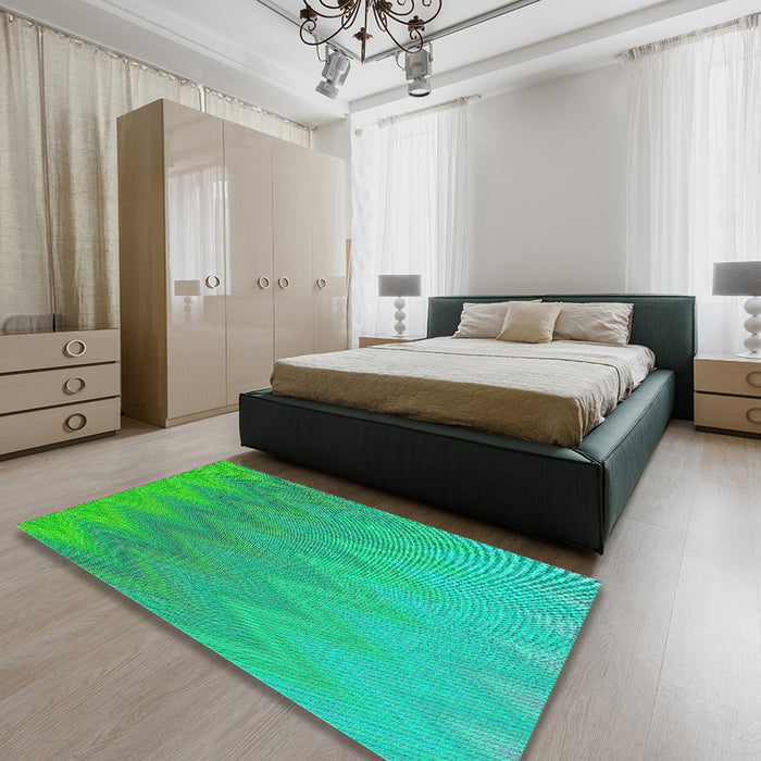 Machine Washable Transitional MediumSpring Green Rug in a Bedroom, wshpat3983