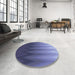 Round Patterned Sky Blue Rug in a Office, pat3984blu