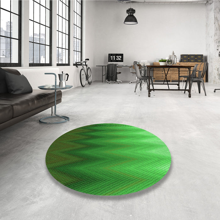 Round Patterned Green Rug in a Office, pat3984grn