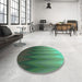 Round Patterned Medium Forest Green Rug in a Office, pat3984lblu