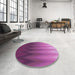 Round Patterned Dark Magenta Purple Rug in a Office, pat3984pur