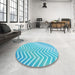 Round Patterned Bright Turquoise Blue Rug in a Office, pat3985lblu