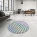 Round Machine Washable Transitional Slate Blue Grey Blue Rug in a Office, wshpat3985