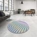 Round Patterned Slate Blue Grey Novelty Rug in a Office, pat3985