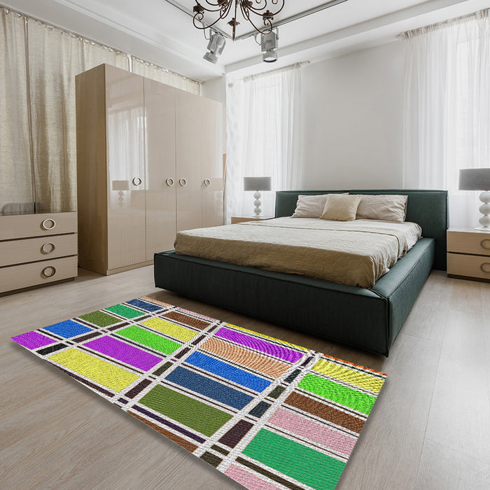 Patterned Sage Green Novelty Rug in a Bedroom, pat39