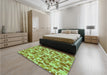 Patterned Dark Yellow Green Rug in a Bedroom, pat4grn