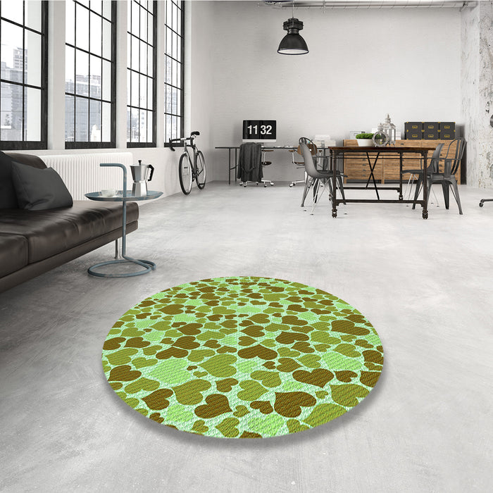 Round Patterned Dark Yellow Green Rug in a Office, pat4grn