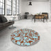 Round Patterned Chestnut Red Rug in a Office, pat4lblu