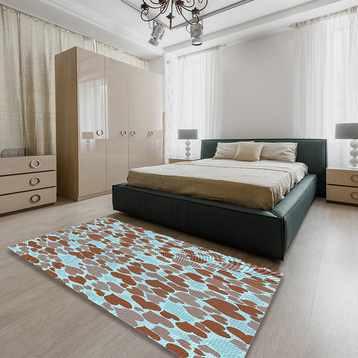 Patterned Chestnut Red Rug in a Bedroom, pat4lblu