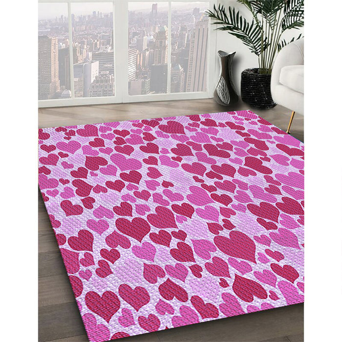 Patterned Deep Pink Rug in Family Room, pat4pur