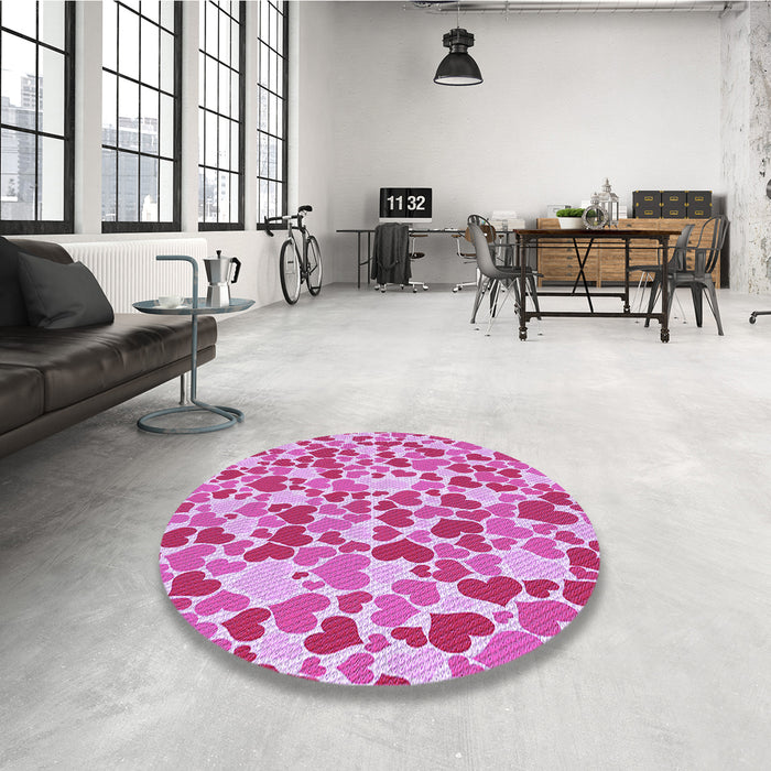 Round Patterned Deep Pink Rug in a Office, pat4pur
