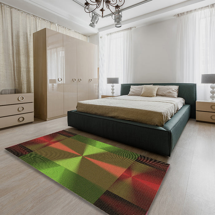 Patterned Olive Green Rug in Family Room, pat40brn