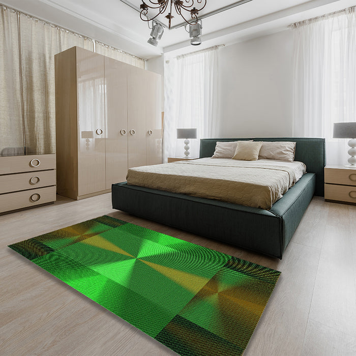 Patterned Dark Forest Green Rug in Family Room, pat40grn