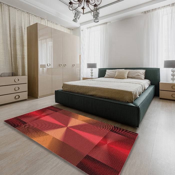 Patterned Red Rug in Family Room, pat40rd