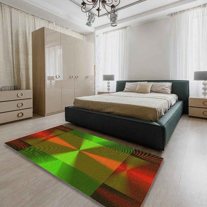 Patterned Saffron Red Rug in a Bedroom, pat40yw