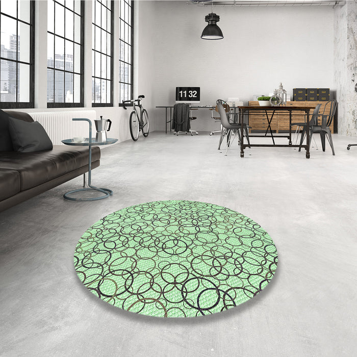 Round Patterned Mint Green Rug in a Office, pat400grn