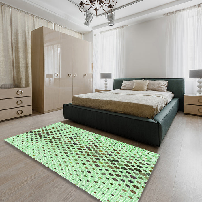 Round Machine Washable Transitional Green Rug in a Office, wshpat401grn