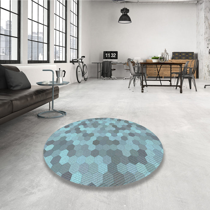 Round Patterned Sky Blue Rug in a Office, pat402lblu