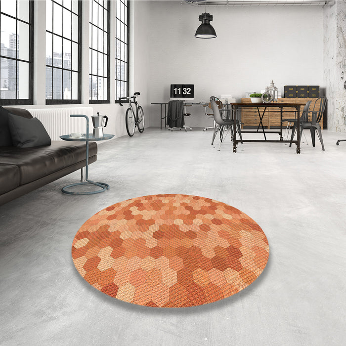 Round Patterned Orange Rug in a Office, pat402org