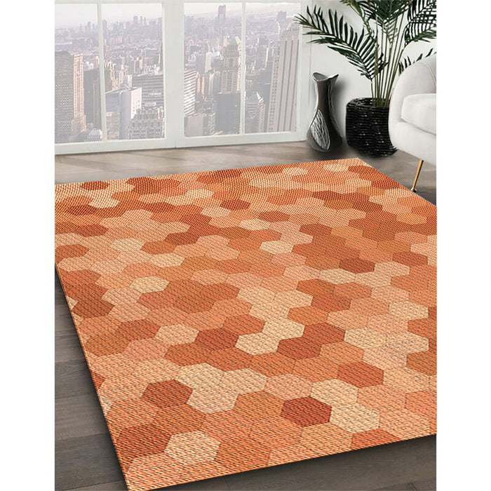 Patterned Orange Rug in Family Room, pat402org
