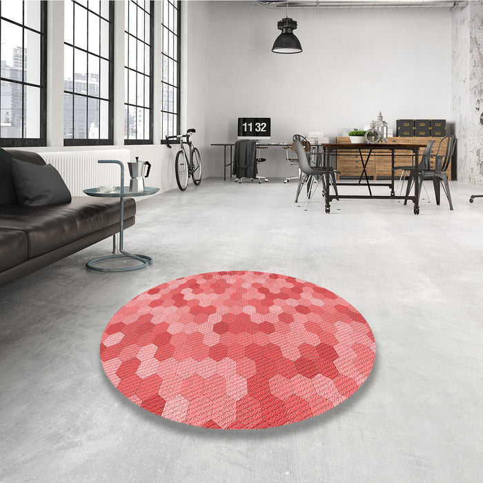 Round Patterned Ruby Red Rug in a Office, pat402rd