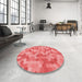 Round Patterned Ruby Red Rug in a Office, pat402rd