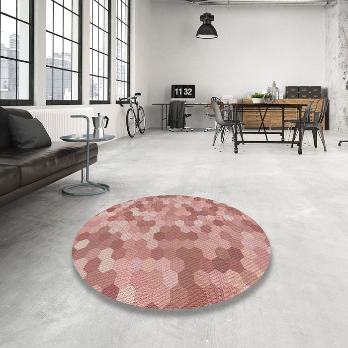 Round Machine Washable Transitional Cherry Red Rug in a Office, wshpat402