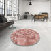 Round Machine Washable Transitional Cherry Red Rug in a Office, wshpat402
