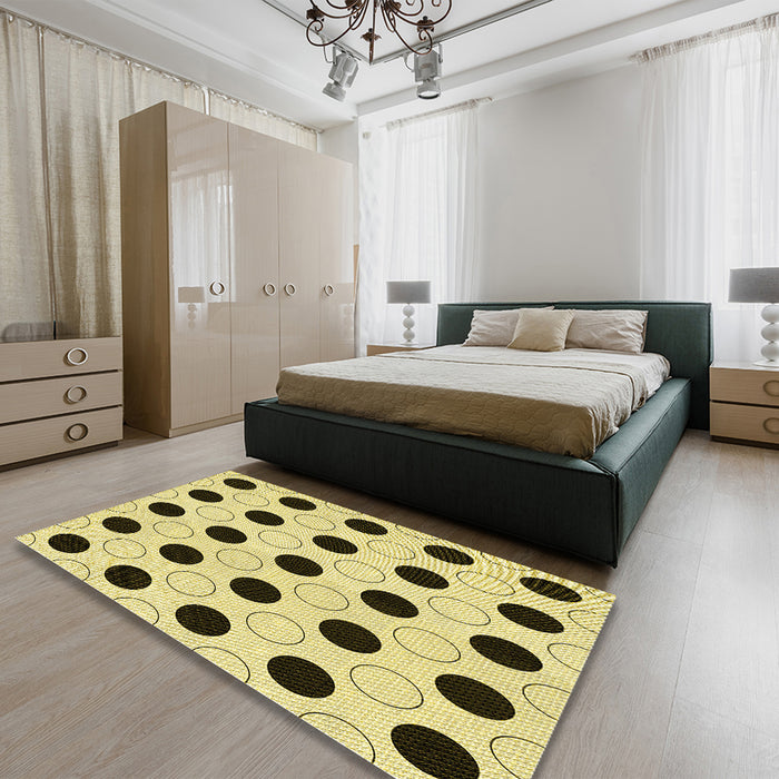 Round Machine Washable Transitional Mustard Yellow Rug in a Office, wshpat404yw