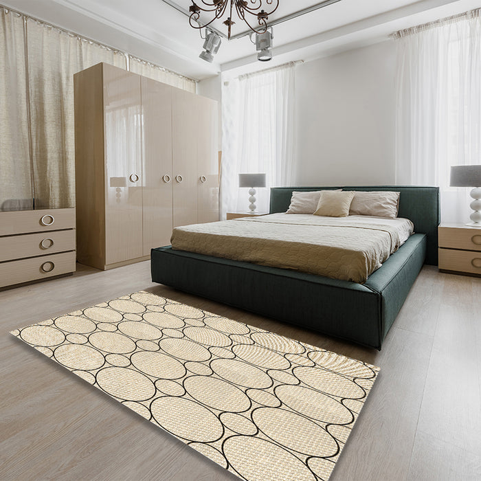 Patterned Moccasin Beige Rug in a Bedroom, pat405brn