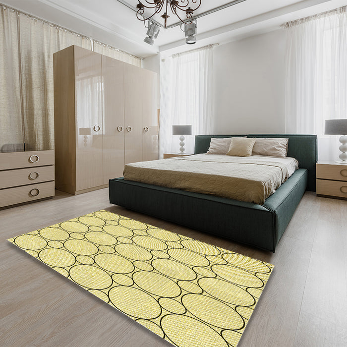 Round Machine Washable Transitional Sun Yellow Rug in a Office, wshpat405yw