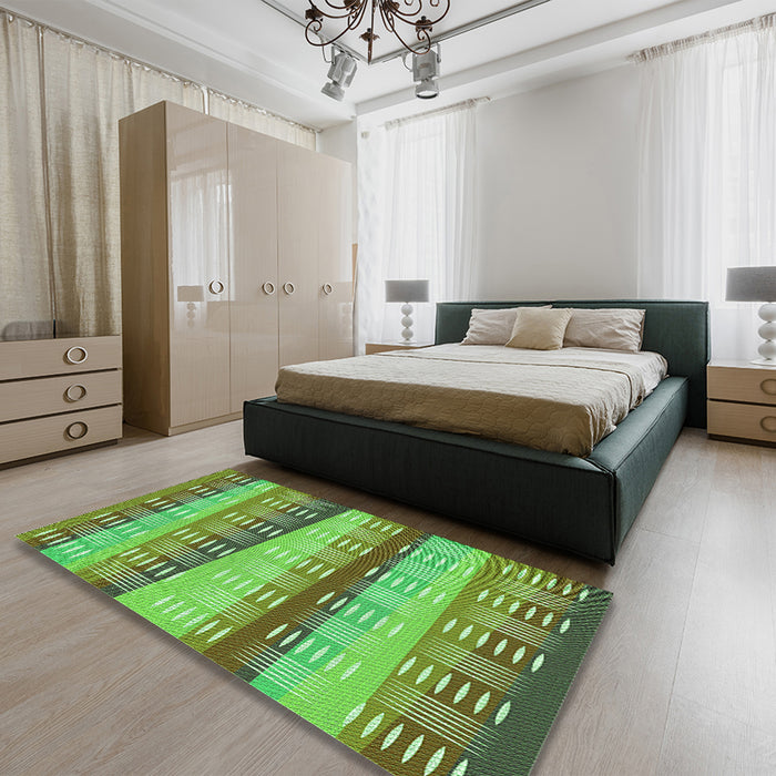 Patterned Green Rug in a Bedroom, pat406grn