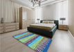 Patterned Medium Aqua Marine Green Rug in a Bedroom, pat406lblu