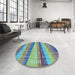 Round Patterned Medium Aqua Marine Green Rug in a Office, pat406lblu