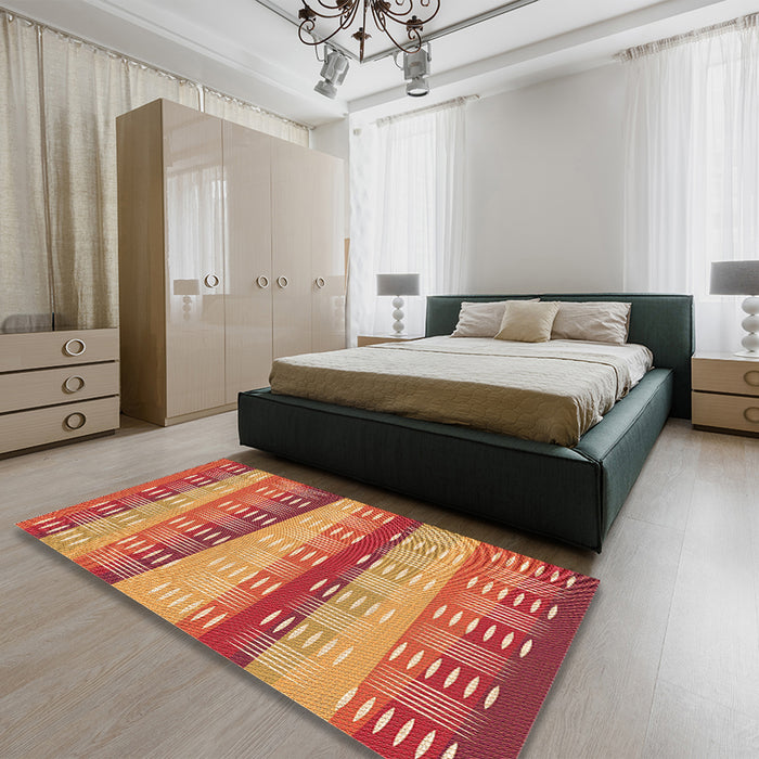 Patterned Orange Rug in a Bedroom, pat406org