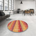 Round Patterned Orange Rug in a Office, pat406org
