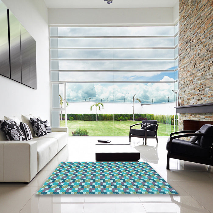 Square Patterned Green Rug in a Living Room, pat407lblu