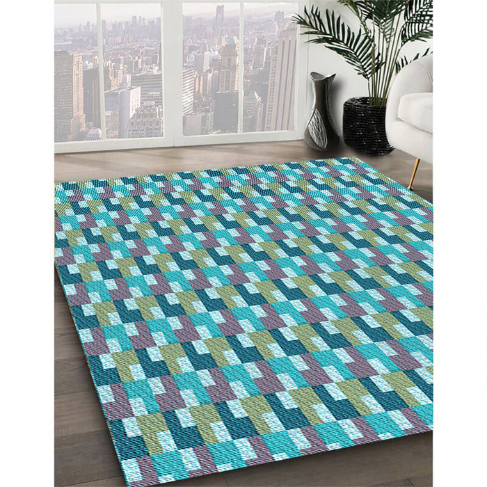 Patterned Green Rug in Family Room, pat407lblu