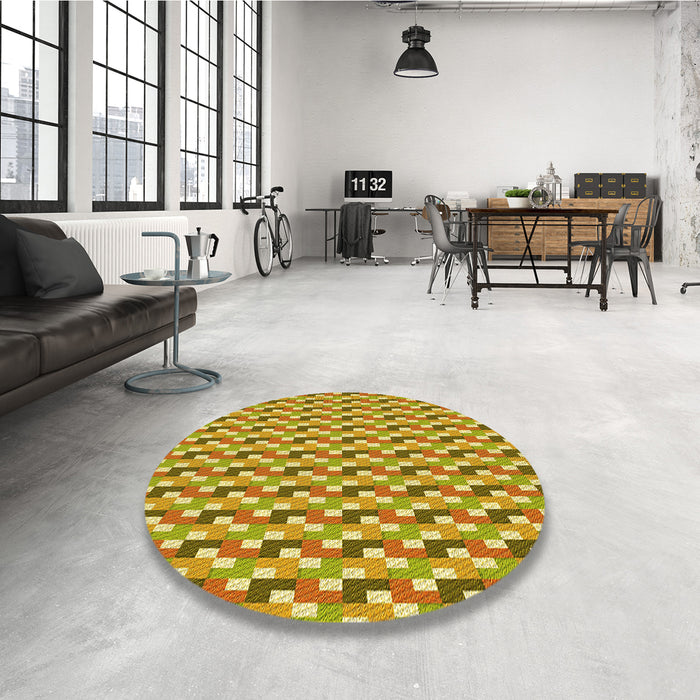 Round Patterned Golden Brown Yellow Rug in a Office, pat407yw