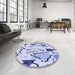 Round Patterned Blue Rug in a Office, pat408blu